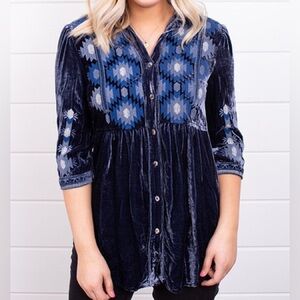 Johnny Was heavily embroidered velvet Naomi smoked shirt/jacket NWT